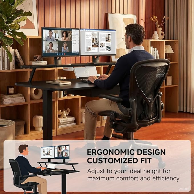 GTPLAYER Electric Standing Desk with Drawers, 55 x 24 Inches Height Adjustable Computer Desk with Monitor Stand, Laptop Stand, Home Office Sit Stand Up Desk with Memory Preset, Black - Image 6