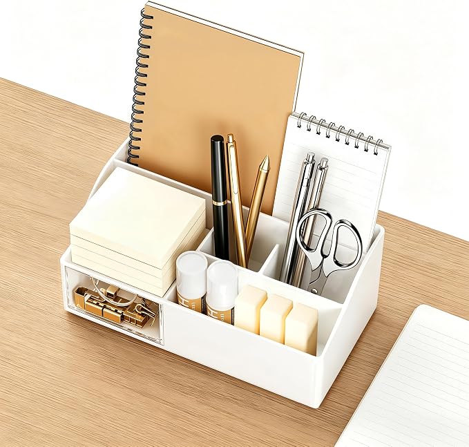 HBlife Acrylic Desk Organizer with Drawer, Pen & Pencil Holder, Multifunctional Desktop Caddy for Office Supply and Organization - Image 5