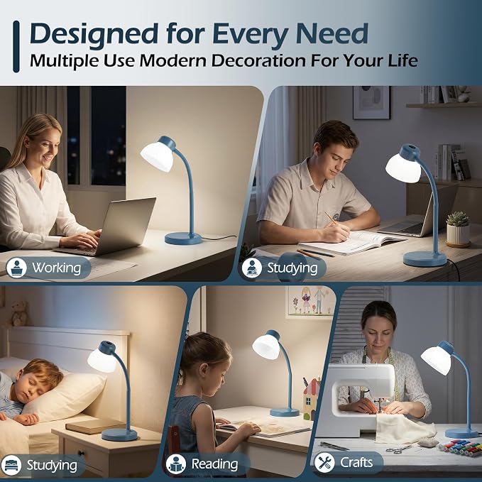 Desk Lamps for Home Office,Small LED Reading Lamp,5000K Eye-Care Desk Light | Desk Lamps for College Dorm, Kids Study Table, Bedroom , Flexible Gooseneck, Compact Small Table Lamp, Space-Saving Design - Image 5