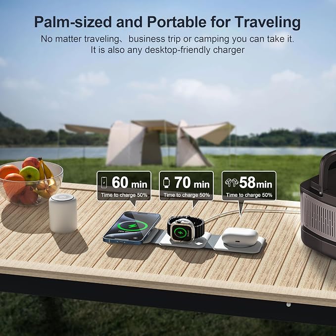 3 in 1 Charging Station for Multple Devices,Foldable 3 in 1 Wireless Charger for Travel,NANO Wireless Charging Station for iPhone17 16 15 14 13 12 Pro Max/Watch 10 9 8 7 6 5 4 3 Ultra/AirPod Pro - Image 2
