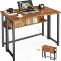 Huuger Folding Desk with Storage Shelf, 31.5 Inch Foldable Computer Table | Writing Work Office Computer Desk for Small Spaces, Space Saving Sofa Table for Couch, Easy to Fold, Rustic Brown by Huuger