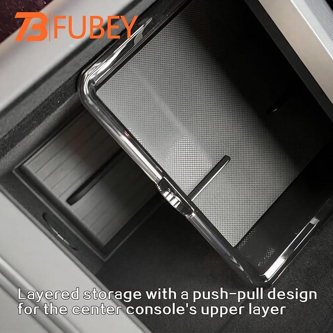 Tesla Model Y Juniper Center Console Organizer Tray 5-Piece Set, 2025 2026 Model Y Armrest Storage Box & Hidden Lower Tray, Secret Privacy Compartment, Non-Slip ABS Insert - Black - Image 4