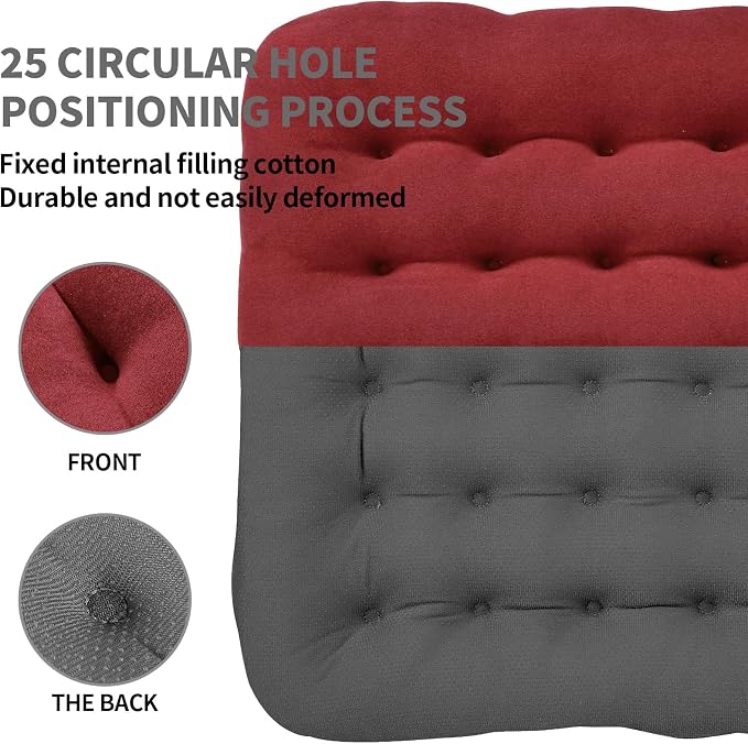 BUYUE Good Support Office Chair Cushion Padded, Soft Velvet Comfortable Non-Slip Seat Cushion for Computer Desk Kitchen Chair (1 Count, Red) - Image 3