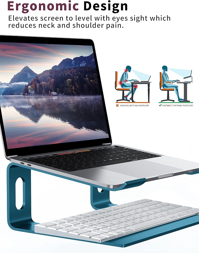 ALASHI Laptop Stand for Desk, Aluminum Computer Riser, Ergonomic Notebook Holder, Detachable Metal Laptops Elevator, PC Cooling Mount Support 10 to 15.6 Inches Notebook, Navy Blue - Image 3