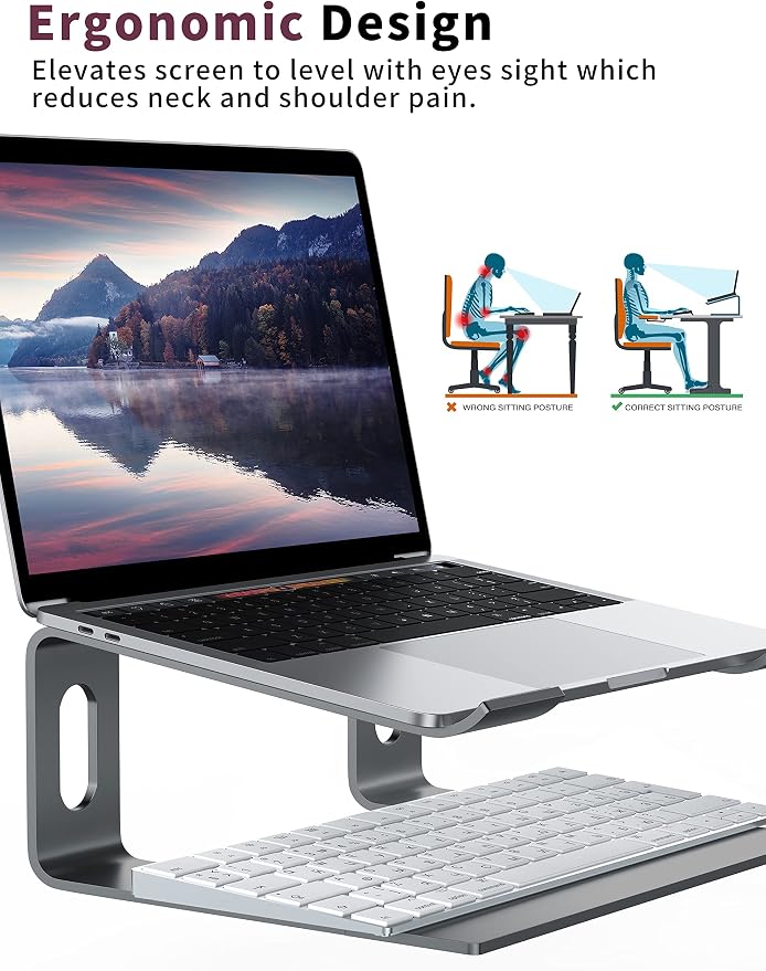 ALASHI Laptop Stand for Desk, Aluminum Computer Riser, Ergonomic Notebook Holder, Detachable Metal Laptops Elevator, PC Cooling Mount Support 10 to 15.6 Inches Notebook, Grey - Image 3
