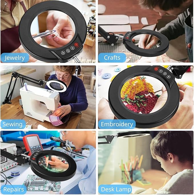 Coyeth 10X Magnifying Glass with Light and Clamp, Real Glass Stand Lighted Magnifier, 5 Color Modes Stepless Dimmable LED Desk Lamp Hands Free for Crafts Hobby Reading Painting Sewing Close Work - Image 7