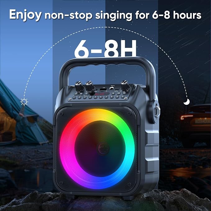Karaoke Machine, 3 Wireless Microphones, Bluetooth Speaker with Lights | Clear Sound, 5 Light Modes, PA System, Bluetooth TWS, USB/TF/REC/FM/AUX, for Adults and Kids, Home Parties and Outdoor Events - Image 8