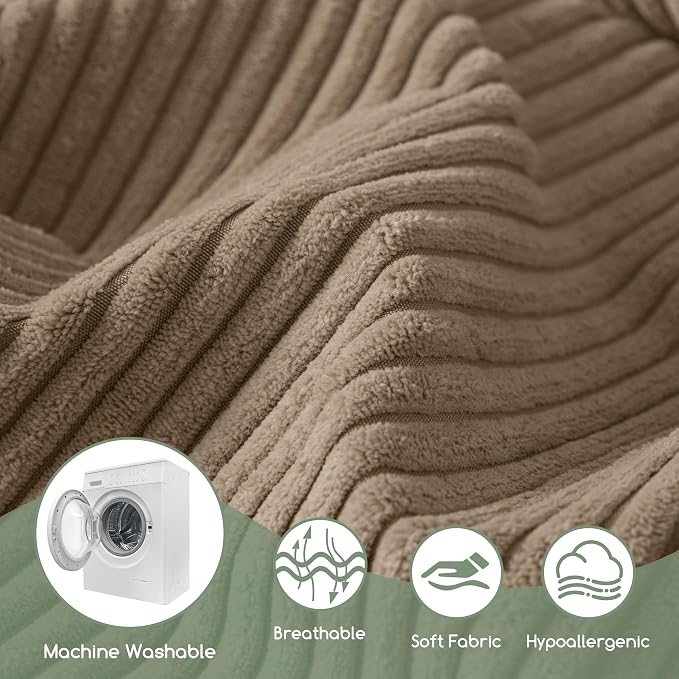 HIGOGOGO Corduroy Recliner Chair Cushion with Lumbar Support Pillow Soft Non-Slip 4" Thick Seat Pad Prevent Buttocks Pain in Seniors (Coffee, 12" Backrest) - Image 4