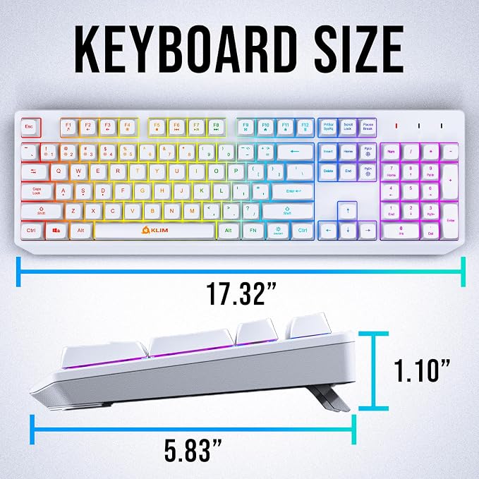 KLIM Chroma White Wireless Keyboard – RGB Backlit, Rechargeable Battery, Wireless Keyboard with Water-Resistant Durable Design, Compatible with PC, Mac, PS4, PS5 - Image 7