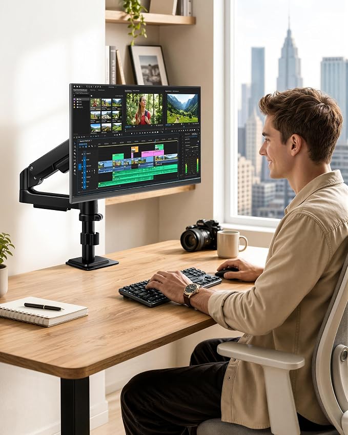 Single Monitor Arm for 17-32 Inch Screens, Holds up to19.8 lbs | Desk Monitor Mount with Clamp and Grommet Base,Gas Spring Monitor Stand,Full Motion Monitor Arms for Home Office - Image 8
