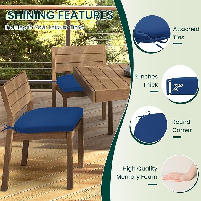 HARBOREST Outdoor Chair Cushions Set of 6, Water Resistant Patio Chair Cushions with Ties, Outdoor Seat Cushions for Patio Furniture, 17"x16"x2", Royal Blue - Image 3
