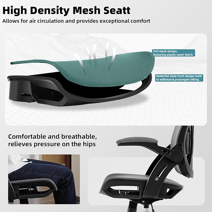 Ergonomic Office Chair, Computer Desk Chair with Lumbar,Grey | Tilt Function, Comfy Wide Seat,Adjustable Lumbar Support, Swivel Executive Computer Desk Chairs for Company and Home - Image 4