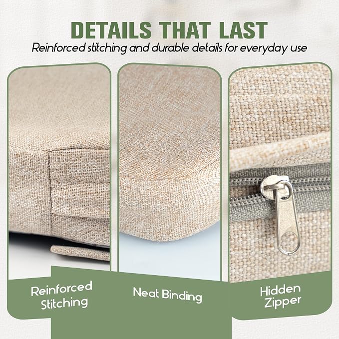 kingphenix Chair Cushions for Dining Chairs, Set of 6, 2.5 Inches Thick | High-Density Foam Kitchen Chair Cushions with Ties, Non-Slip Bottom and Removable Machine-Washable Covers, 17 x 16 in, Beige - Image 5