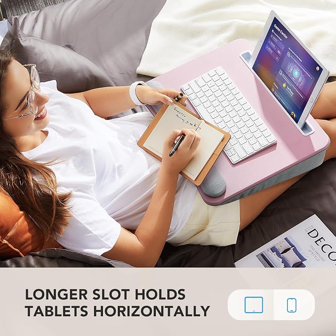 HUANUO Laptop Lap Desk with Cushion, Fit up to 15.6" Laptop，Pink | Portable Lap Desk with Pillow Cushion, Anti-Slip Strip & Storage Function for Home Office Students as Computer Laptop Stand - Image 5