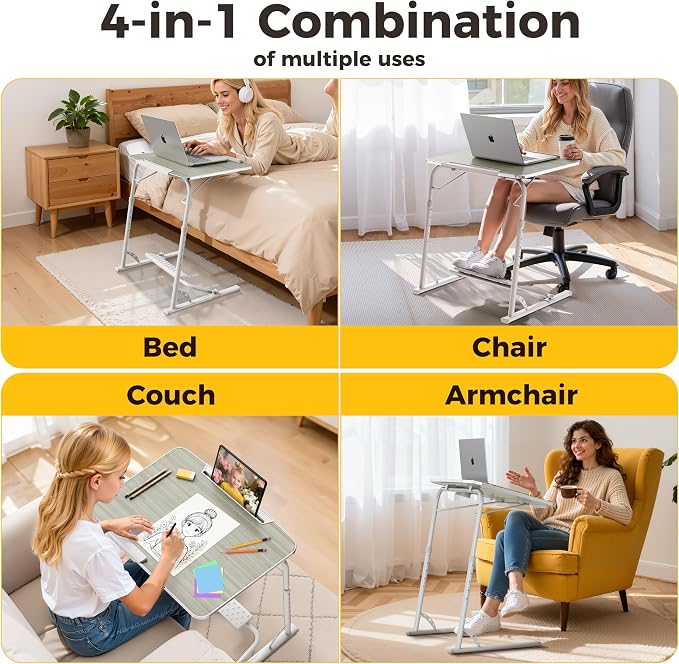 Upgraded Folding TV Tray Table, Sturdy Couch & Dinner Laptop Table | Adjustable Height & Angle Portable Desk for Eating, Work & Recliner; Includes Footrest, Cup Holder, iPad Holder, Edge Stopper - Image 4