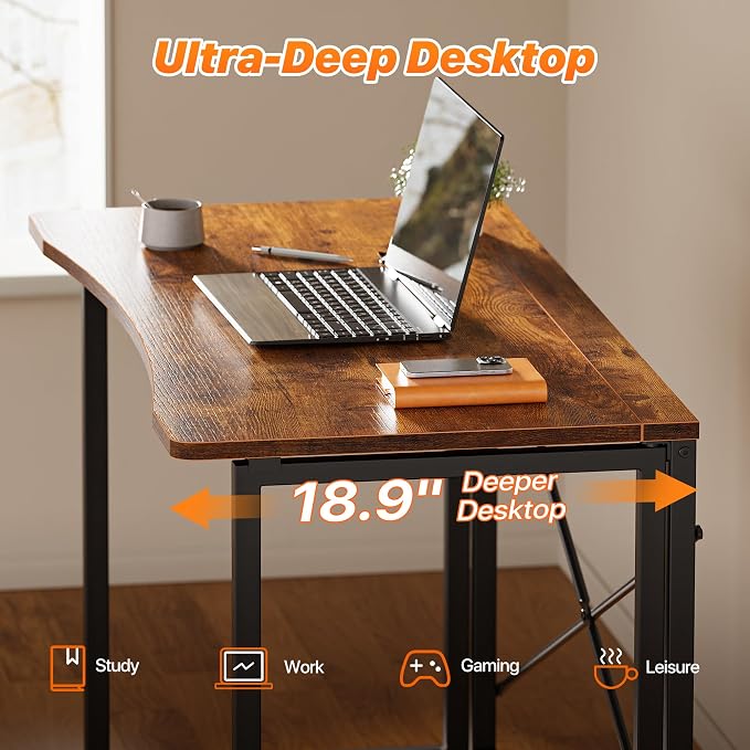 Huuger Folding Desk for Small Spaces, 39.4 Inch Foldable Computer Table | Easy Assembly, Small Writing Work Office Computer Desk, for Home Office, Study, Bedroom, Dorm, Space Saving, Rustic Brown - Image 4