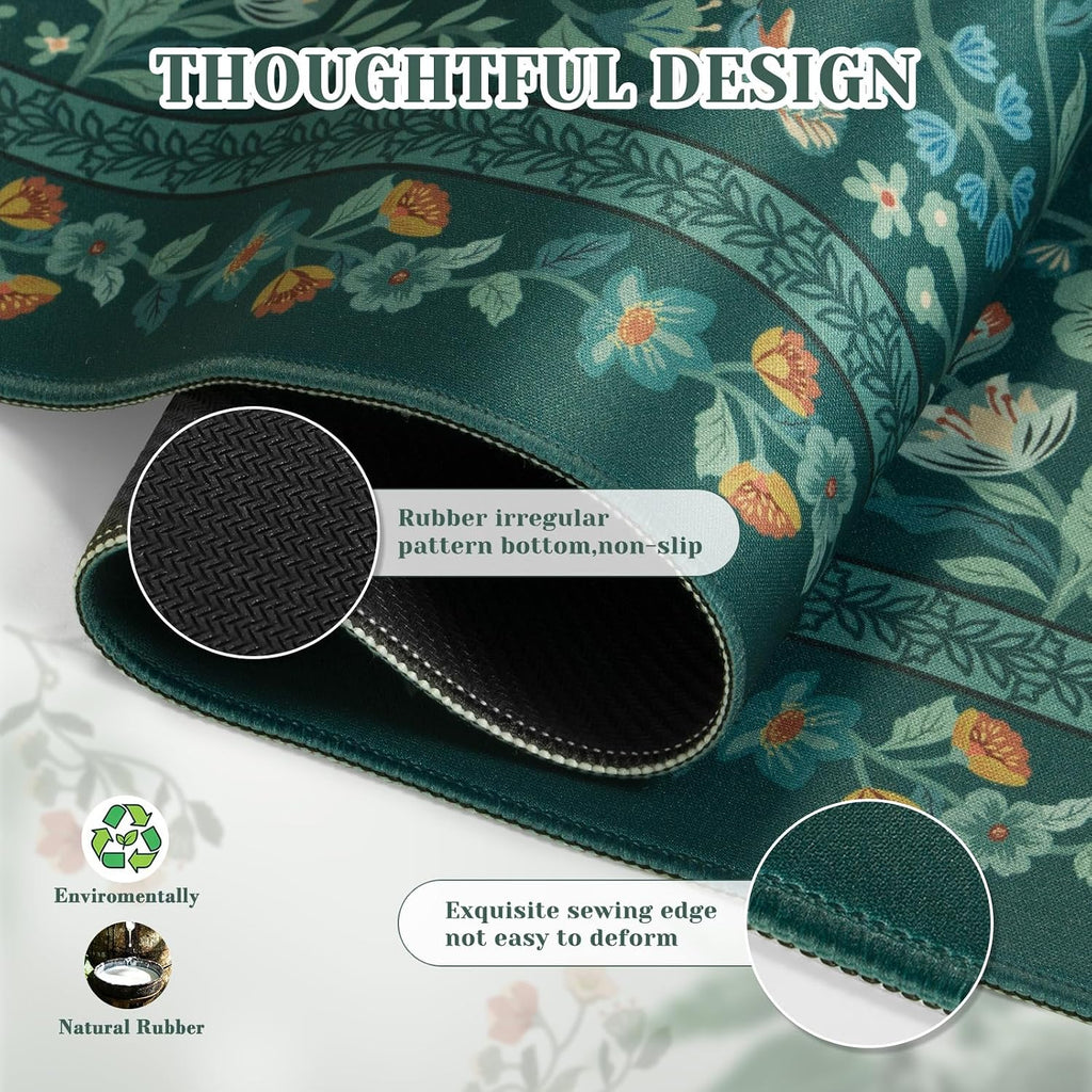 iCasso Aesthetic Flower Mouse Pad,23.6x13.7in,Deep Green - Image 4