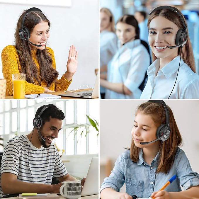USB Headset with Microphone for PC, Active Noise Cancelling Headphones with ENC Noise Cancelling Mic, Wired Office Computer Headset with Mute for Call Center, Teams, Zoom - Image 8