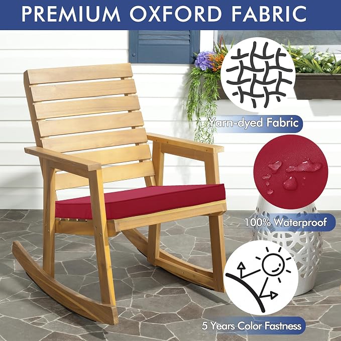 Outdoor Chair Cushions Set of 6, 19 x 19 x 3 Inch Seat Pads | Waterproof Patio Chair Cushions with Tie, Fade Resistant Cushions for Outdoor Furniture Garden Lawn, Burgundy - Image 3