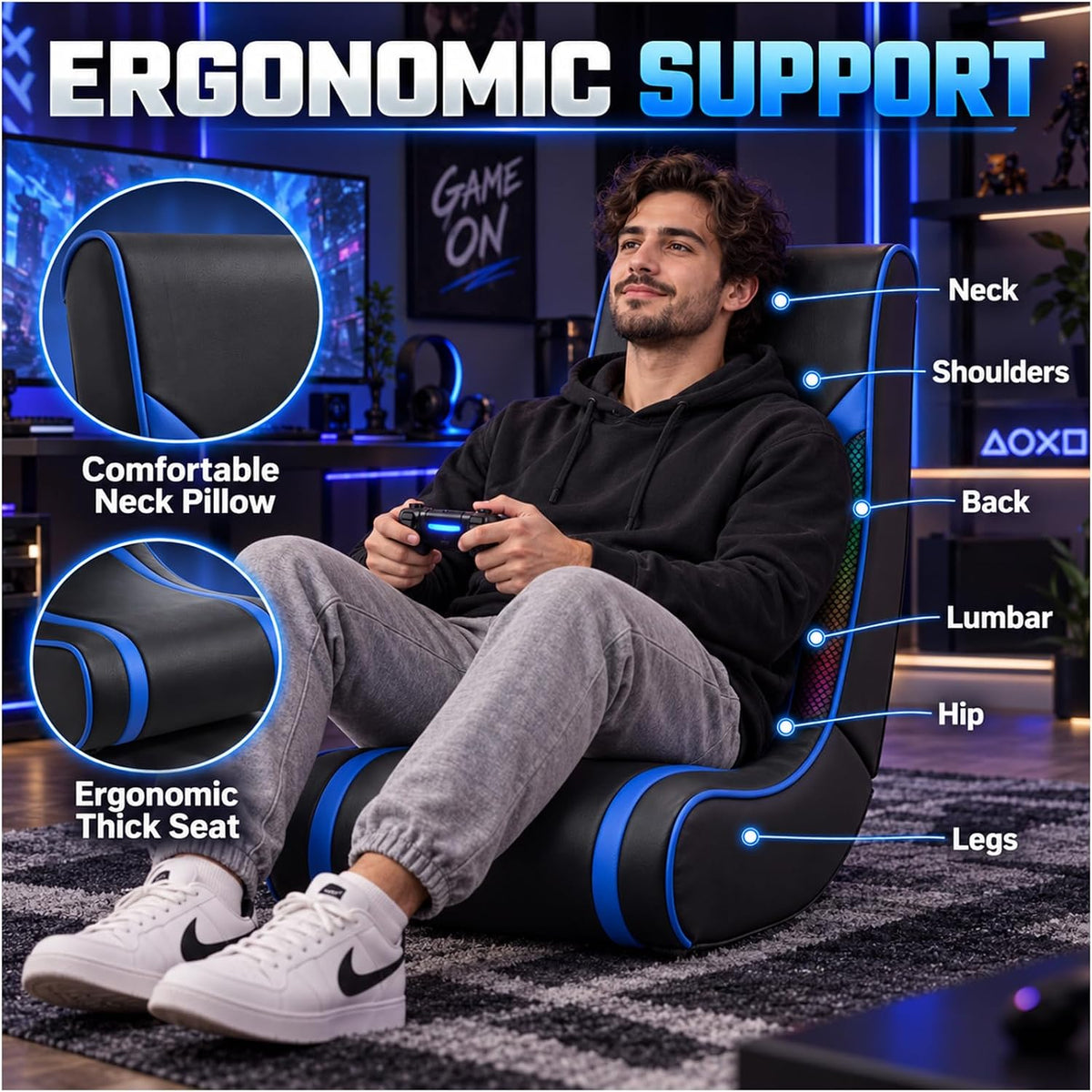 Foldable Floor Gaming Chair with LED Lights for Kids/Adults - Image 5