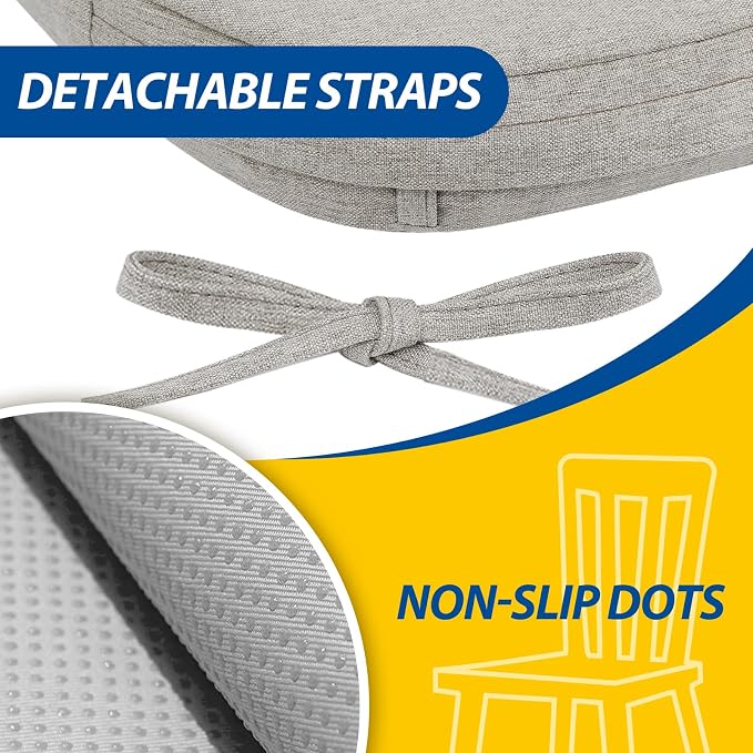 AAAAAcessories D-Shaped Chair Cushions, 2" Thick Dining Chair Pads with Ties and Removable, Machine-Washable Cover, 17" x 16", Set of 8, Khaki Gray - Image 5