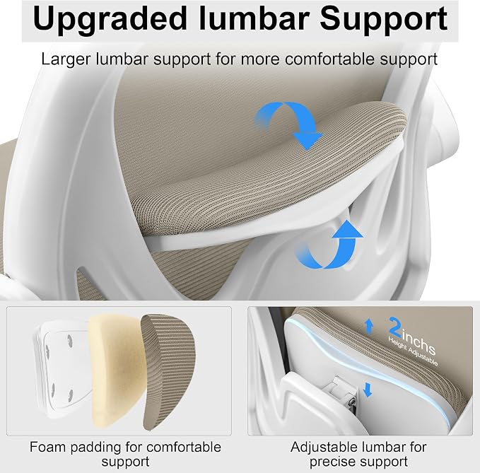Drafting Chair Tall Office Chair with Flip-up Armrests, Adjustable Height, and Enhanced Lumbar Support - Ergonomic Rolling Stool, Back Support, and Adjustable Foot Rest Ring for Standing Desk Khaki - Image 7