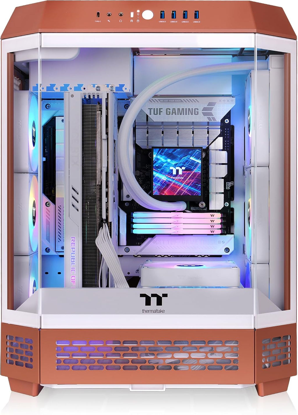 Thermaltake Tower 600 Mid Tower; 2x140mm CT Fans Included; 420mm Radiator Support; 400mm GPU Clearance; Hidden Connector Support; Rotatable PCIe Slots; Mocha Mousse; CA-1Z1-00MUWN-00 - Image 3