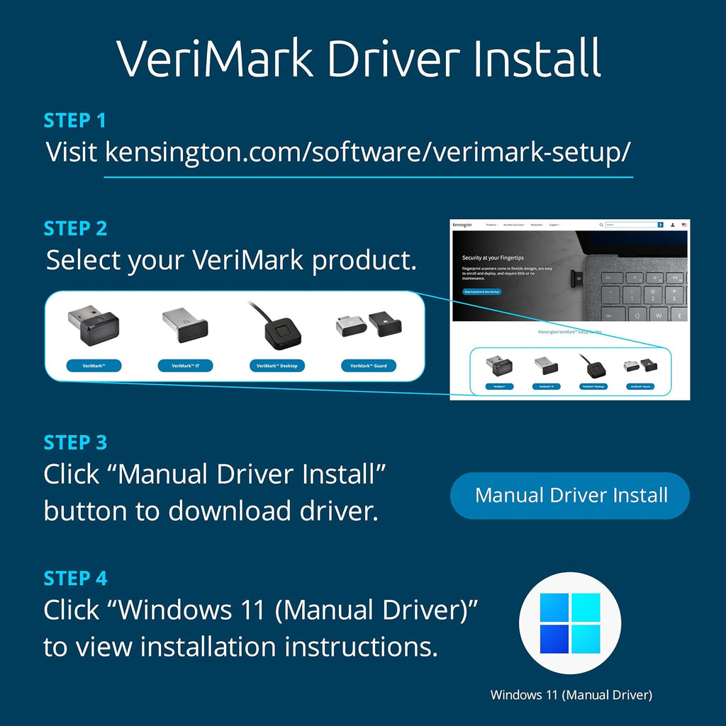 Kensington VeriMark Gen1 USB-A Fingerprint Key Reader - Windows Hello, Anti-Spoofing (K67977WW) - Image 6