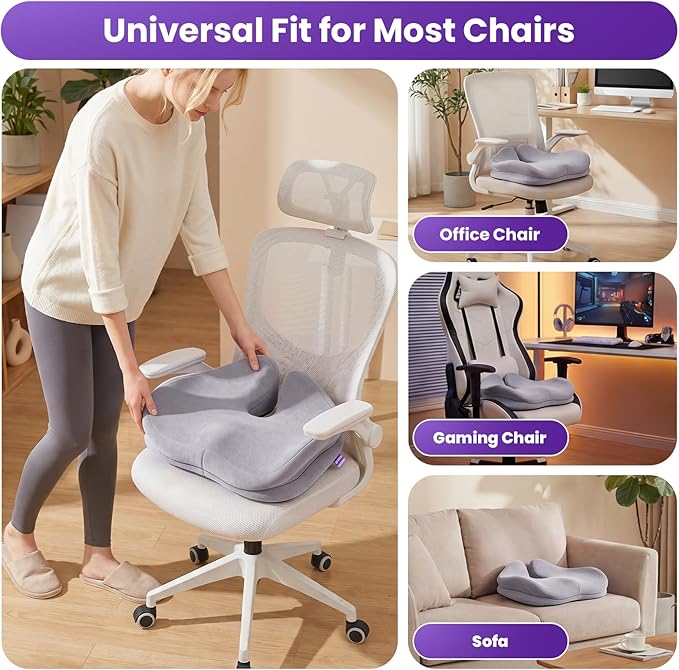 ZZ-WELL Seat Cushions for Office Chairs, Coccyx Cushion for Tailbone Pain, Memory Foam Butt Pillows for Computer Gaming Chair, Patented Pressure Relief Design Chair Cushion (Light Grey, XX-Large) - Image 4