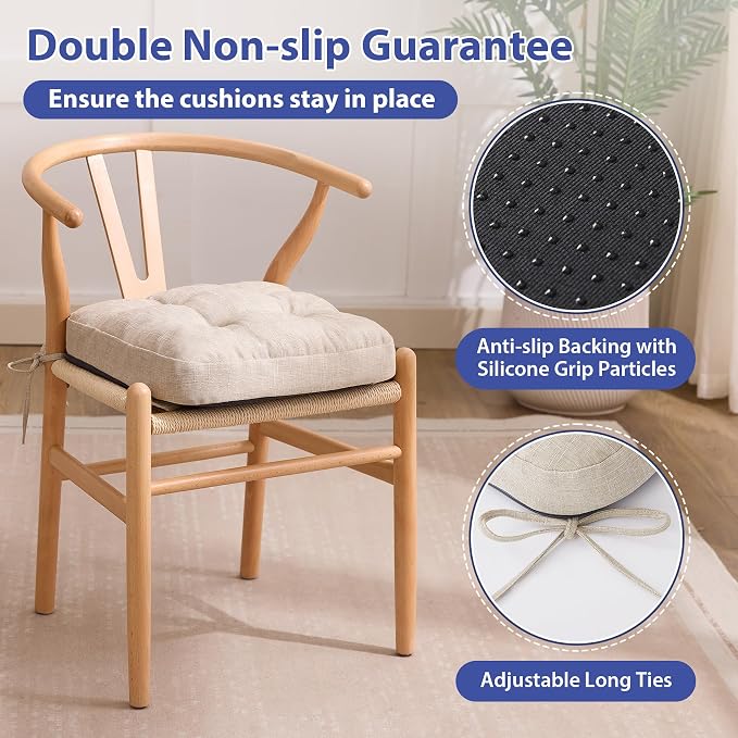 IASEAHK Chair Cushions, Memory Foam Dining Chair Cushions, Tufted Indoor Chair Pads, Set of 4, 16.5' x 16.5' x 3.5', Beige - Image 4