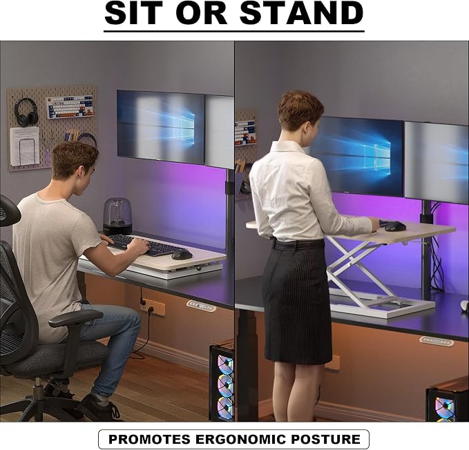 Decoholic 24 inch Height Adjustable Standing Desk Converter（Light Wood | Scissors Lift Keyboard and Mouse Riser Computer Keyboard Stand for Desktop,Keyboard Riser for Stand Up Desk Riser - Image 6