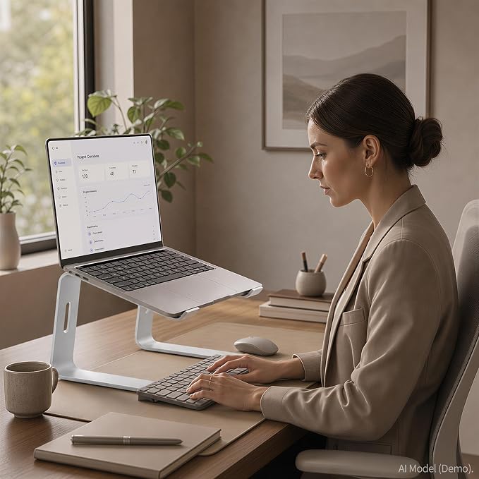 Orionstar Ergonomic Laptop Stand, Premium 5mm Aluminum Riser for 10-15.6 Inch Notebook Computer, Tool-Free Detachable Elevator Holder for Desk Office, Sturdy Riser for Eye-Level Neck Relief, Silver - Image 7