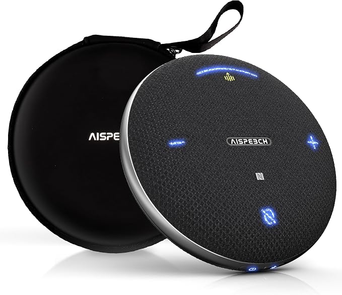 Conference Room Microphone and Speaker for Interviews and Teaching, Black | AI noise reduction, 120° directional pickup, 360° voice pickup, 4-mic array, 16 ft range, Bluetooth, NFC, USB, solo/group use by FocusonHumanizedIntelligentVoicelnteractionTechnology