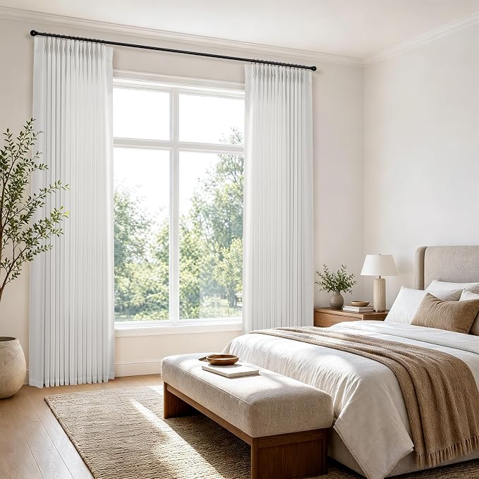 Hokibero Off White Pleated Linen Curtains 84 Inch Long for Living Room | White Light Filtering Semi Sheer Curtain,Back Tab Hooks Rings,Farmhouse Textured Privacy Drapes for Bedroom Window,2 Panels - Image 7