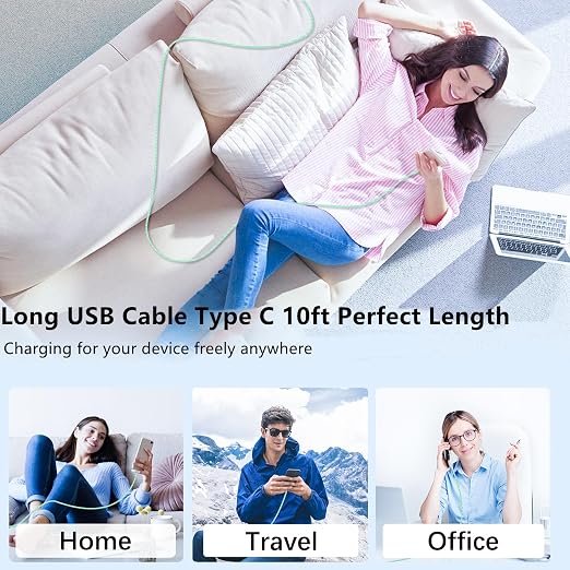 USB C to C Charger Cable 10ft, 60W Type C to C Fast Charging Cable Cord Long for Apple iPhone 17 Pro Max/17 Air/16 Pro Max/16 Pro/15 Plus/15 Pro Max/MacBook 2021/2020/2019,iPad Pro/Mini/Samsung Galaxy - Image 6