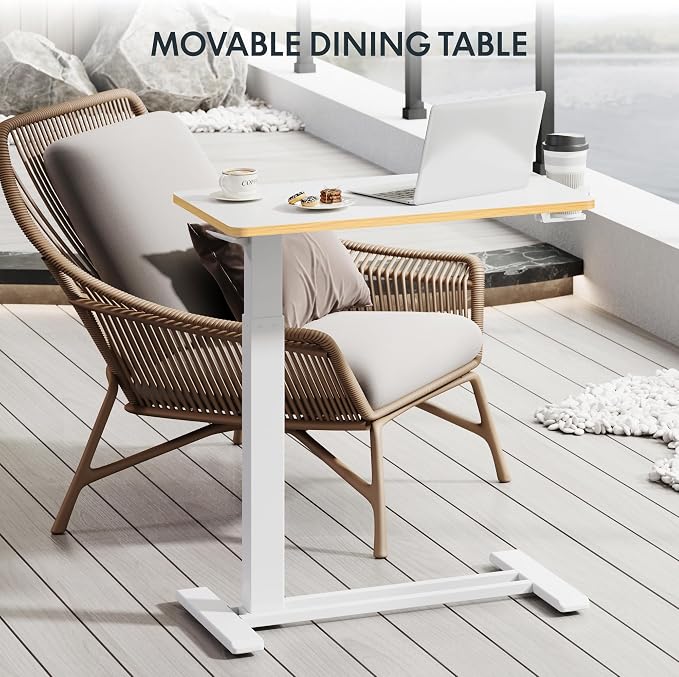FLEXISPOT H7 28" Pneumatic Height-Adjustable Overbed Table with Wheels | C-shaped bedside table TV Tray,Medical End Side Table,Laptop desk for Hospital Home office use,27.6"Wx15.7"D,White Maple - Image 6