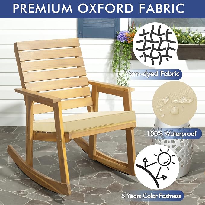 Outdoor Chair Cushions Set of 2, 24 x 24 x4 Inch Deep Seat | 3 Year Color Fastness Thick Patio Chair Cushion with Ties for Garden Lawn Sofa Couch, Beige - Image 7