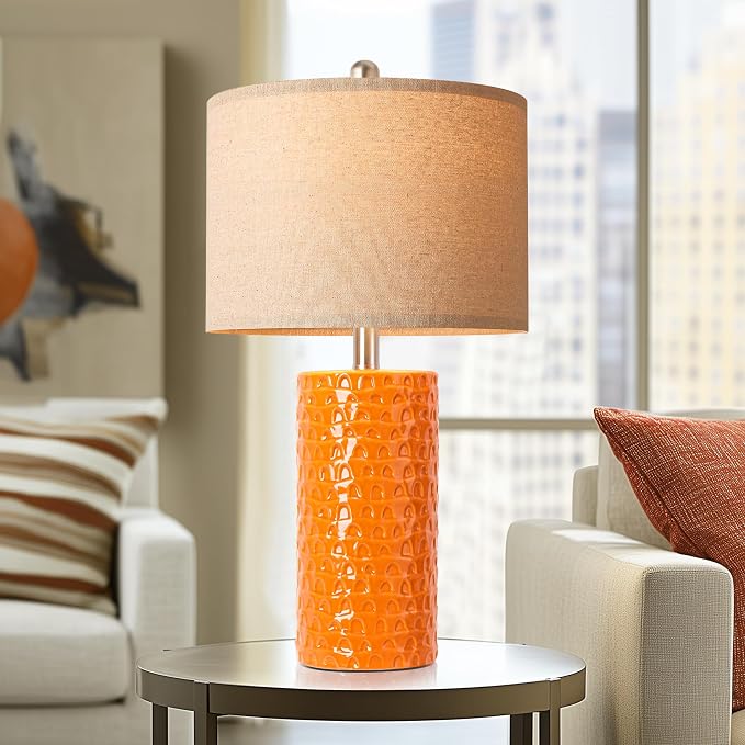 23" Modern Ceramic Table Lamp Set of 2, Table Lamps for Living Room, Rustic Farmhouse Bedside Lamps Nightstand lamp for Bedroom, Desk Lamp for End Table Home Decor Orange - Image 9