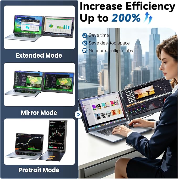 CIDETTY Laptop Screen Extender Monitor Portable, 14" Ultra-Thin Dual Laptop Monitor FHD 1080P IPS, USB-C/HDMI Plug & Play Travel Monitor for 13-17" Laptops, Compatible with Wins/Mac/Chrome/Switch - Image 3