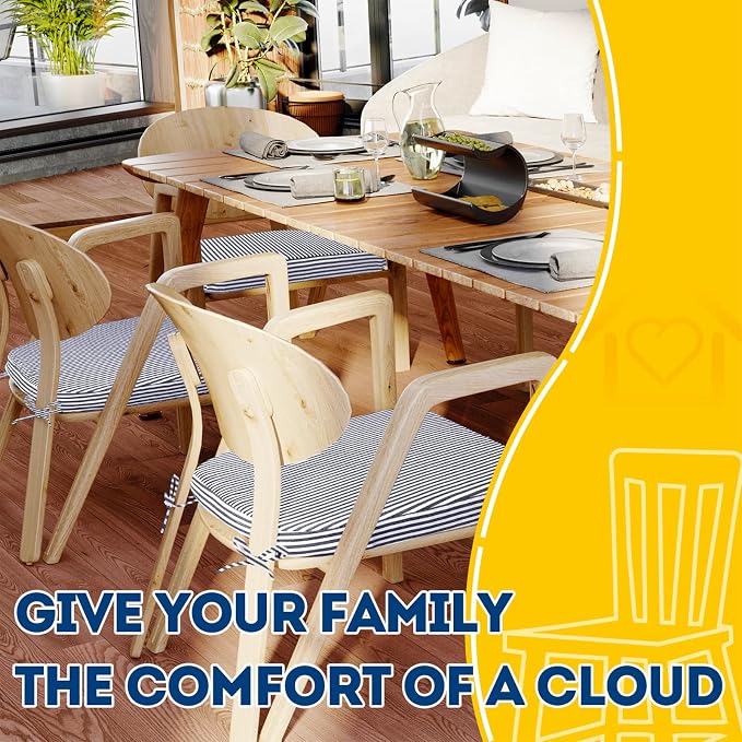 AAAAAcessories D-Shaped Chair Cushions, Featuring Ties and Removable, Machine-Washable Cover, 2'' Thick Seat Pads for Kitchen and Dining Rooms, 17'' x 16'', Set of 2, Pinstripe Dark Gray - Image 6