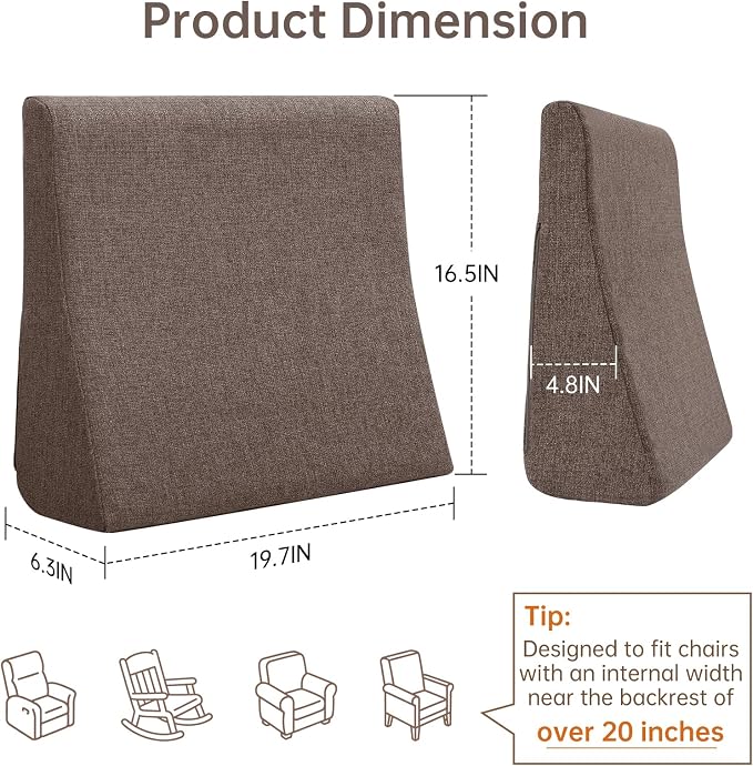 Vekkia Lumbar Support Pillow for Sofa(Brown) | Rocking Chair Pillow for Lower Back Pain Relief/Lumbar Cushion for Sofa/Washable Cover - Image 2