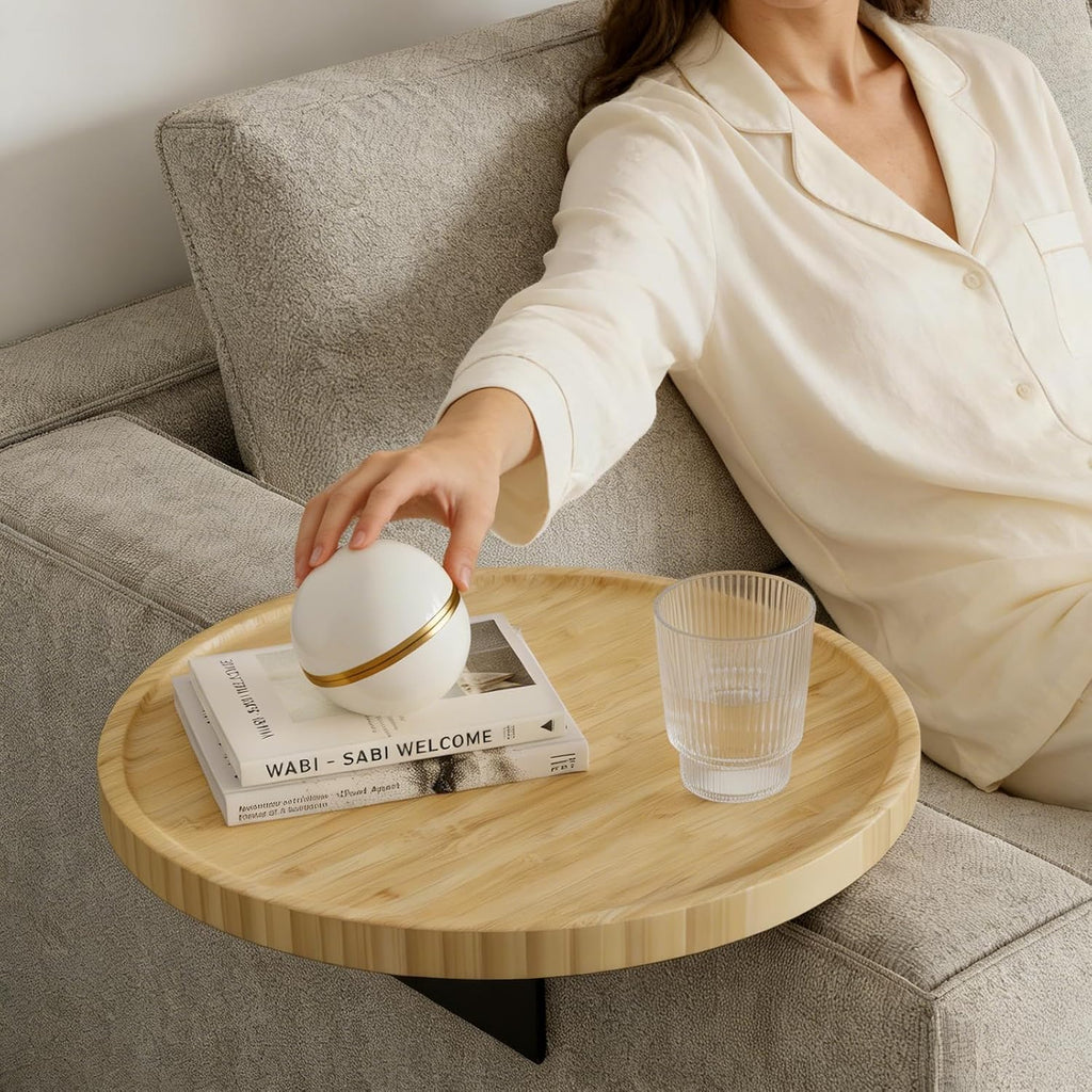 Bamboo Couch Arm Tray,12'' Space Adjustable Sofa Arm Table,Round Chair Arm Table Sofa Armrest Tray for Thin & Wide Couches Arm,Snack Armchair Couch Caddy by Semjar