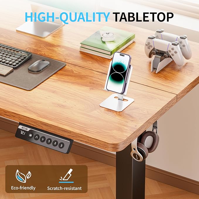 BIZUM Electric Standing Desk, 55x24 inches Height Adjustable Desk, Sit to Stand Desks Memory Gaming Computer Workstation for Home Office, Light Rustic Brown - Image 9