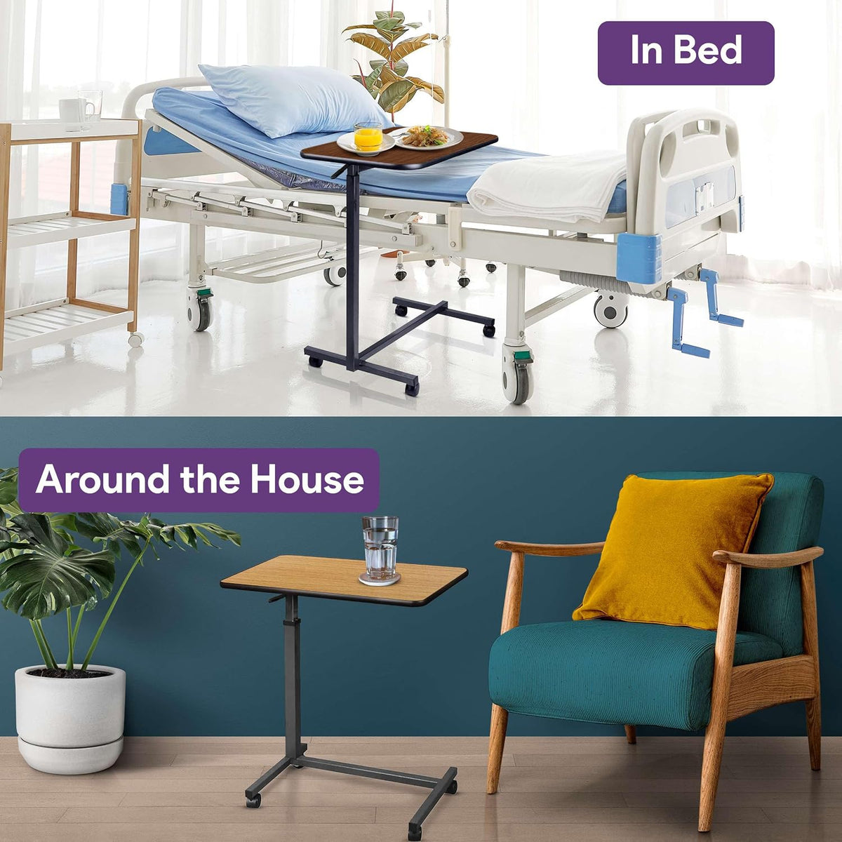 ProHeal Medical Overbed Table with Wheels and Adjustable Height - Oak - Image 5