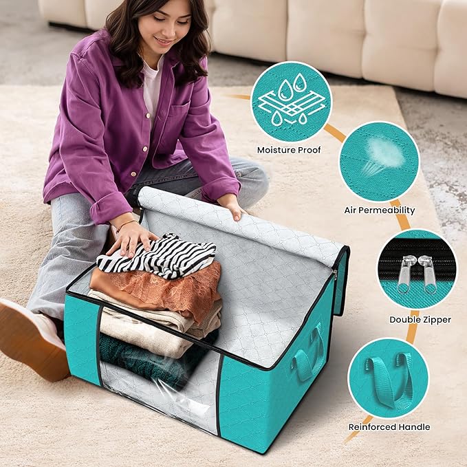 Fab totes 8 Pack Storage Bags for Clothes Blanket Storage Bins with Lids | Foldable Closet Organizers with Zippers,Window and Handles,Fabric Storage Bins for Sweater,Comforter,Bedding,Dorm essentials - Image 4