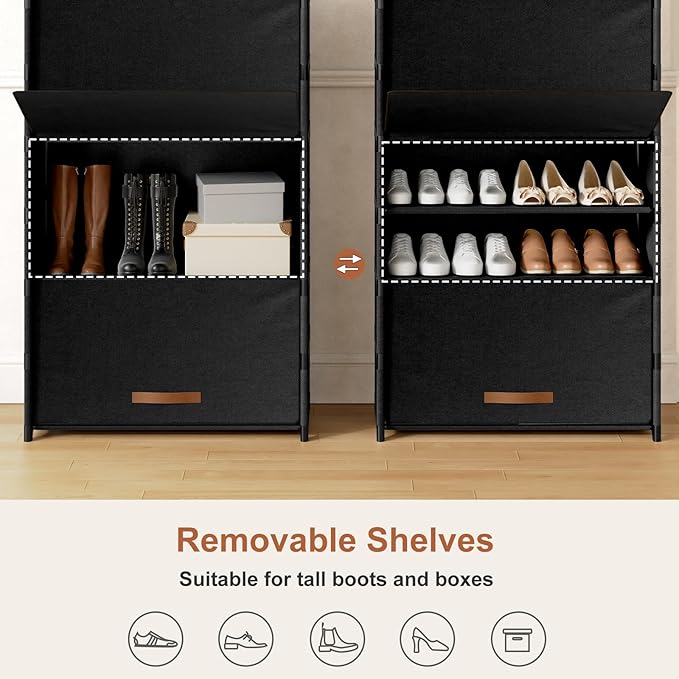 9 Tier Shoe Cabinet with Door, 36-Pair Storage, Black | Max Capacity for Large Families, Door Prevents Dust & Pet Damage, Holds All Shoe Types, Easy Connector Assembly - Image 7