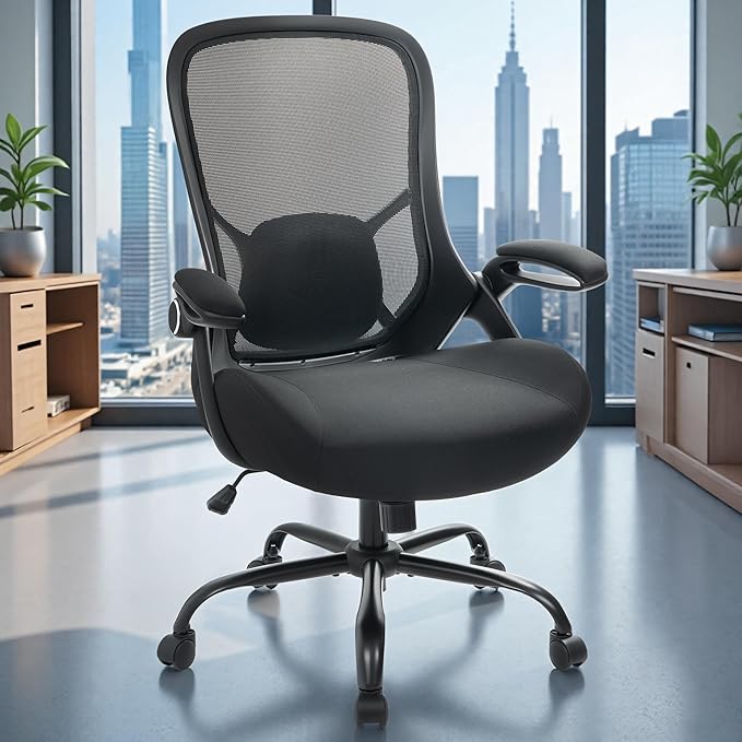 400lbs Heavy Duty Office Chair, 5" Thickened Seat Ergonomic Desk Chair with Adjustable Armrests, Home Office Computer Chairs for Long Hours Mesh Executive Chair(Black) - Image 2