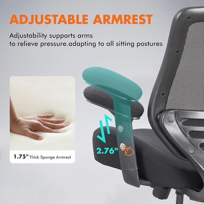 BOLISS 400lbs Ergonomic Office Chair Soft Thick Seat with Mesh Back (Black) | Wide Cushion, Computer Desk Chair, Tilt Lock, Height Adjustable Arms and Lumbar Support Reduce Back Pain - Image 6
