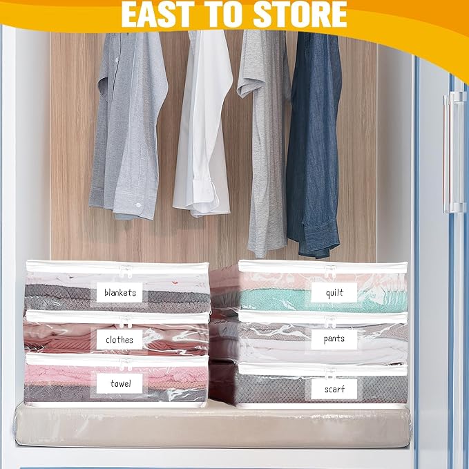 Plastic Storage Bags with Easy-Glide Zipper, Pack of 8, Durable Clear Vinyl Zippered Storage Bags for Clothes Sweaters Comforters Blankets Sheets Bedding (14.2 x 12 x 3.2 Inch, Transparent White) - Image 2