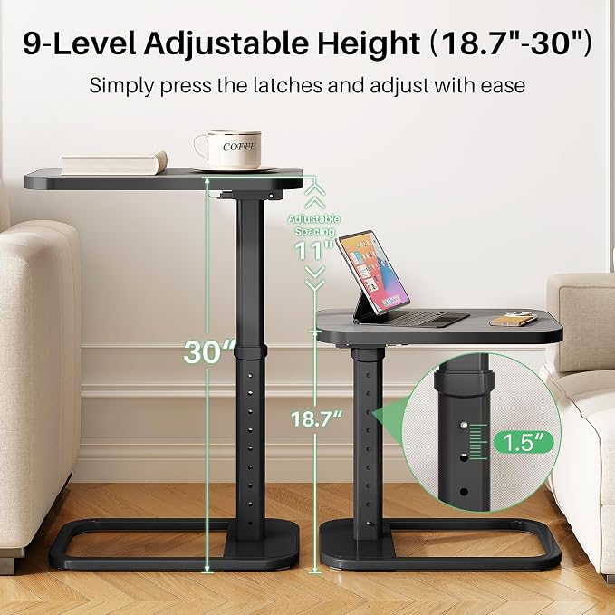 Kitstorack Upgraded TV Tray Table with Panel Lock, 90° Flip-Over Design & Adjustable Height, Sofa Arm Side Table for Eating, Laptop, Couch, Bed, or Small Spaces, Dark Gray - Image 2